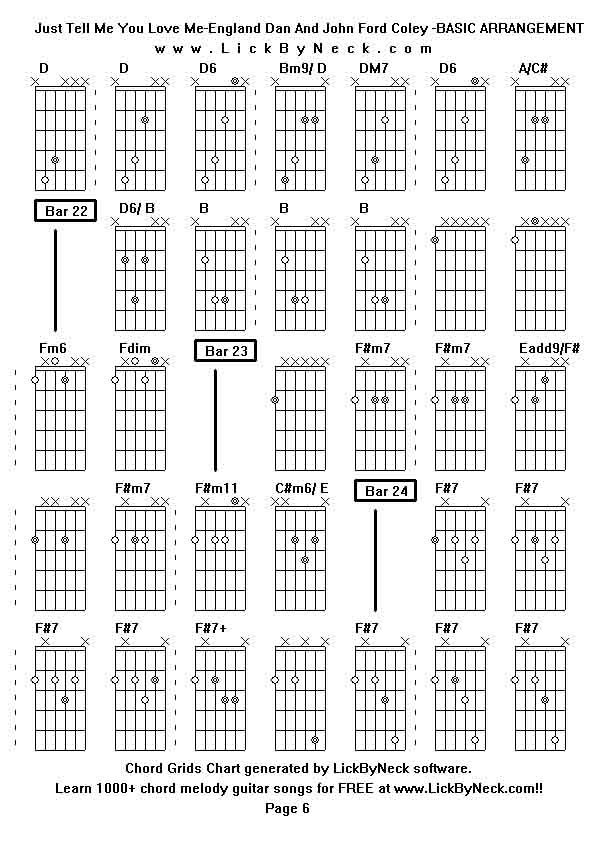 Chord Grids Chart of chord melody fingerstyle guitar song-Just Tell Me You Love Me-England Dan And John Ford Coley -BASIC ARRANGEMENT,generated by LickByNeck software.